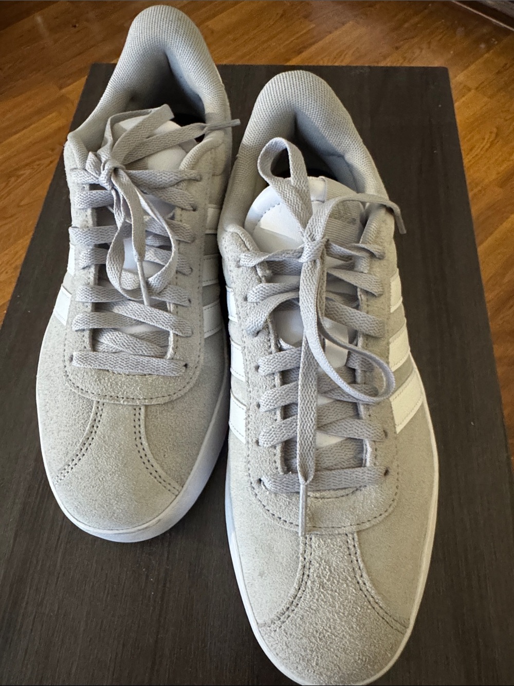 Adidas Women VL Court 3.0 Light Gray Suede Sneakers with White Stripes